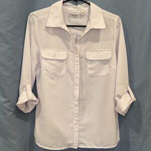 Kim Rogers Crisp White Button-down Blouse 3/4 sleeves